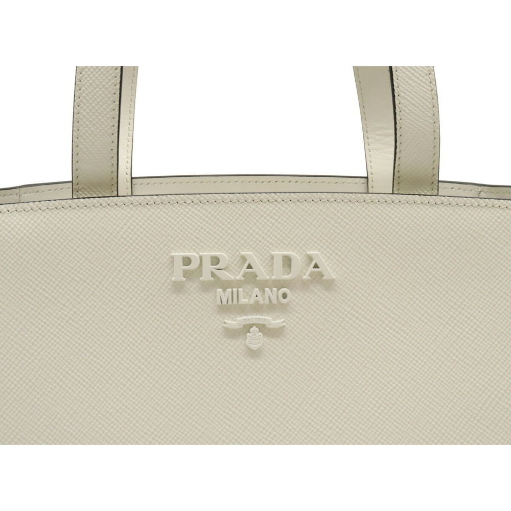 Prada Saffiano Tote Bag Shoulder Bag Leather White Gold - Picture 8 of 8
